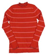 Červený rebrovaný sveter s prúžkami S. Oliver