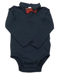 Tmavomodré body s golierikom a přišitým motýlkom H&M