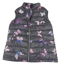 Sivá šušťáková prešívaná zateplená vesta s motýly Yd.