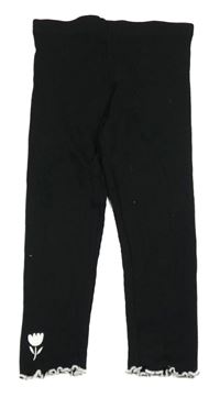 Čierne rebrované legíny s kvietkom Primark