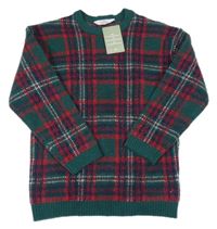 Nové - Zeleno-červeno-modrý kostkovaný vlněný svetr H&M