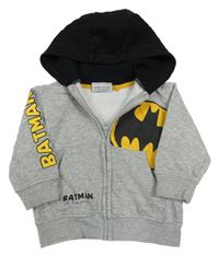 Šedá melírovaná propínací mikina s Batmanem a kapucí 