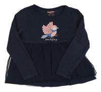 Tmavomodrá peplum tunika s vtáčikom Lupilu
