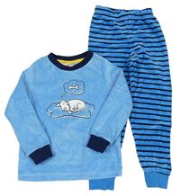 Modro-tmavomodré pruhované zamatové pyžama so psíkom POCOPIANO