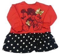 Červeno-čierne šaty s Mickey a Minnie a bodkami Disney