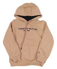 Pudrová mikina s logom a vreckom a kapucňou Tommy Hilfiger