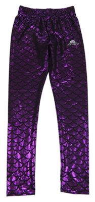 Purpurovo-čierne trblietavé športové legíny so šupinkami