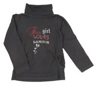 Tmavosivý rolák s nápismi a srdiečkami a kamienkami C&A