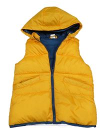 Žlutooranžová prešívaná šušťáková zateplená vesta s kapucňou little kids