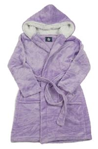 Fialový vzorovaný plyšový župan s kapucí 