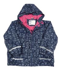 Tmavomodrá nepromokavá jarní bunda s jednorožci a srdíčky a kapucí X-MAIL