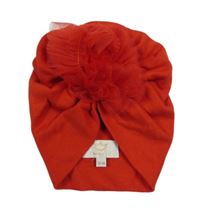 Červená turbanová čepice s 3D tylovým květem CARAMELO