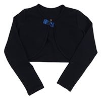 Tmavomodré žebrované slavnostní bolérko s mašli