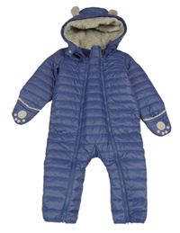 Tmavomodrá prešívaná šušťáková zimná kombinéza s kapucňou s uškami the little white company