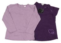 Nové - 2Set - Purpurová svetrová vesta se srdíčky + levandulové triko C&A