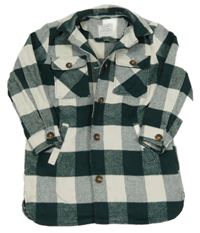 Smaragdovo-biela kockovaná flaušová dlhá košeľová bunda PRIMARK