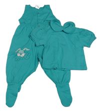 2Set - Jadeitové dupačky so zajíčkem + tričko s golierikom