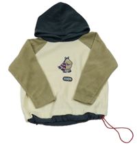 Smetanovo-hnědobéžovo-tmavomodrá fleecová oversize mikina s koníkem a kapucňou TCM