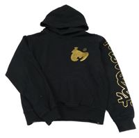 Černá mikina se zlatou gorilou a kapsou a kapucí Money
