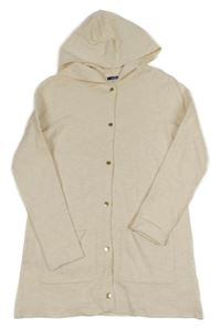 Nové - smetanovo-světlepudrový melírovaný propínací dlouhý svetr s kapucí OKaïdi