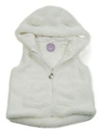 Biela kožušinová podšitá vesta s kapucňou s uškami coolclub