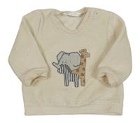 Smotanová rebrovaná zamatová mikina so zvieratkami mayoral