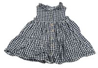 Tmavomodro-biele kockované plátenné prepínaci šaty s golierikom F&F