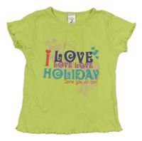 Limetkové tričko s nápisy a květy a srdíčky C&A