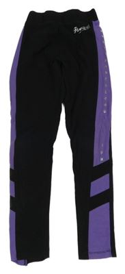 Čierno-tmavofialové legíny s logom a hviezdičkami Pineapple