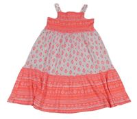 Bílo-křiklavě korálové vzorované letní šaty LC WaIKIKI