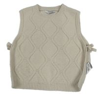 Smotanová károvaná svetrová crop vesta PRIMARK