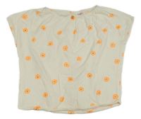 Smotanové melírované oversize tričko s kvetmi ZARA