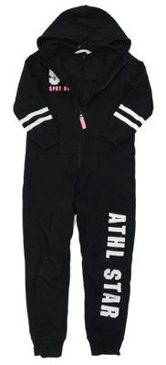 Čierna tepláková kombinéza s číslom a nápisom a pruhmi a kapucňou H&M