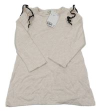 Nové - světlebéžové melírované pletené šaty s volánky H&M