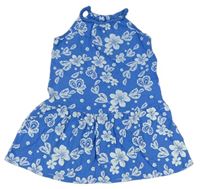 Modré kvetované bavlnené šaty Vertbaudet