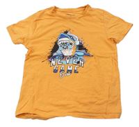 Oranžové tričko so žralokom a nápismi Pep&Co