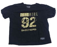 Černé crop tričko s logem a číslem Skechers 