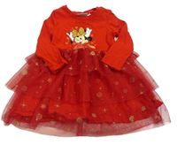 Červené bavlněno/tylové šaty s Minnie Disney