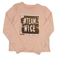 Růžové melírované úpletové triko s překlápěcími flitry Primark