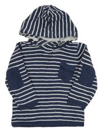 Tmavomodro-biely pruhovaný sveter s vreckom a kapucňou Zara
