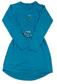 Modrozelené teplákové šaty s hvězdou z flitrů a páskem Fitz