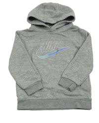 Šedá melírovaná mikina s logem a kapucí Nike