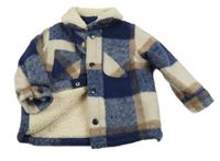 Tmavomodro-béžovo-hnedá kockovaná zateplená košeľová bunda F&F