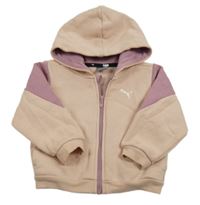 Pudrovo-staroružová prepínaci mikina s logom a kapucňou Puma