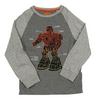 Šedé melírované triko s robotem Bluezoo