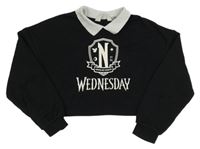 Černá crop mikina s nápisem a límečkem - Wednesday H&M