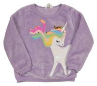 Lila chlpatá mikina s jednorožcem z překlápěcích flitrů H&M