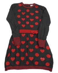 Antracitové svetrové šaty s bodkami a srdiečkami M&S