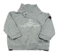 Sivá melírovaná mikina s lietadlom  a komínovým golierom Topolino