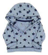 Svetlomodrá melírovaná ľahká mikina s hviezdami a kapucňou Tu